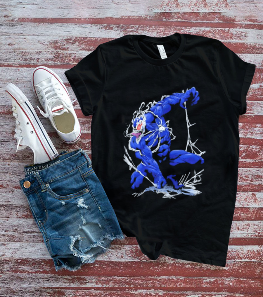 Marvel Blue Venom Symbiote Crouching Dynamic Pose T-Shirt