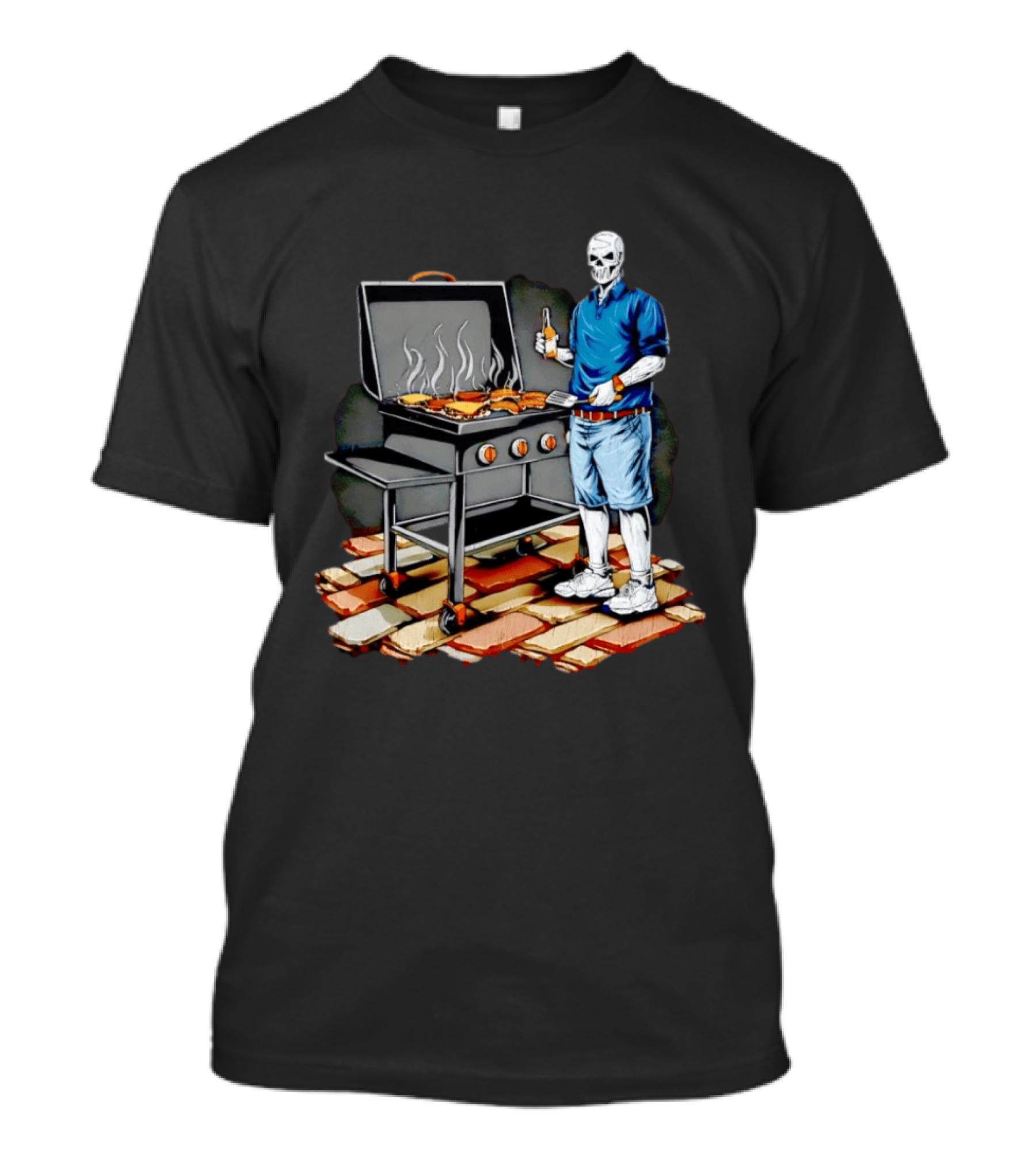 Skeleton Grilling BBQ With Beer And Burgers T-Shirt