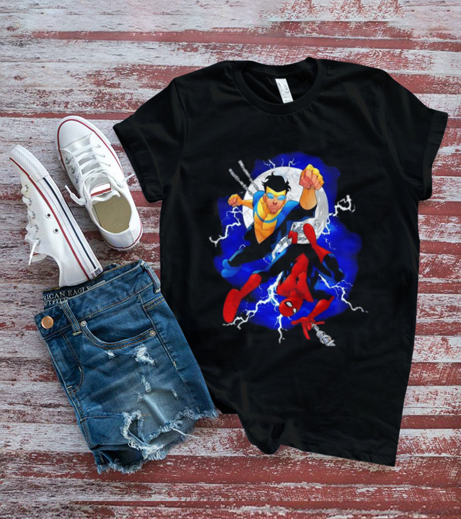 Invincible Spider Man Marvel Comics Crossover Action Hero Dynamic Duo T-Shirt