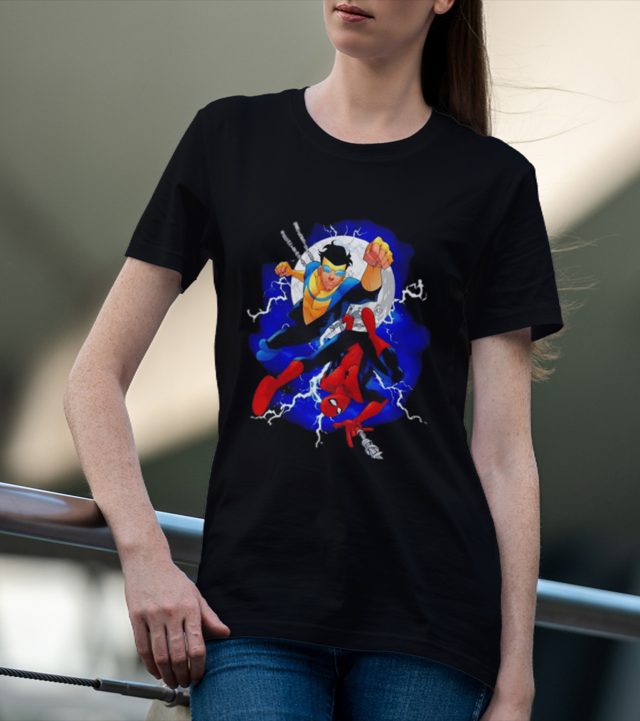 Invincible Spider Man Marvel Comics Crossover Action Hero Dynamic Duo T-Shirt