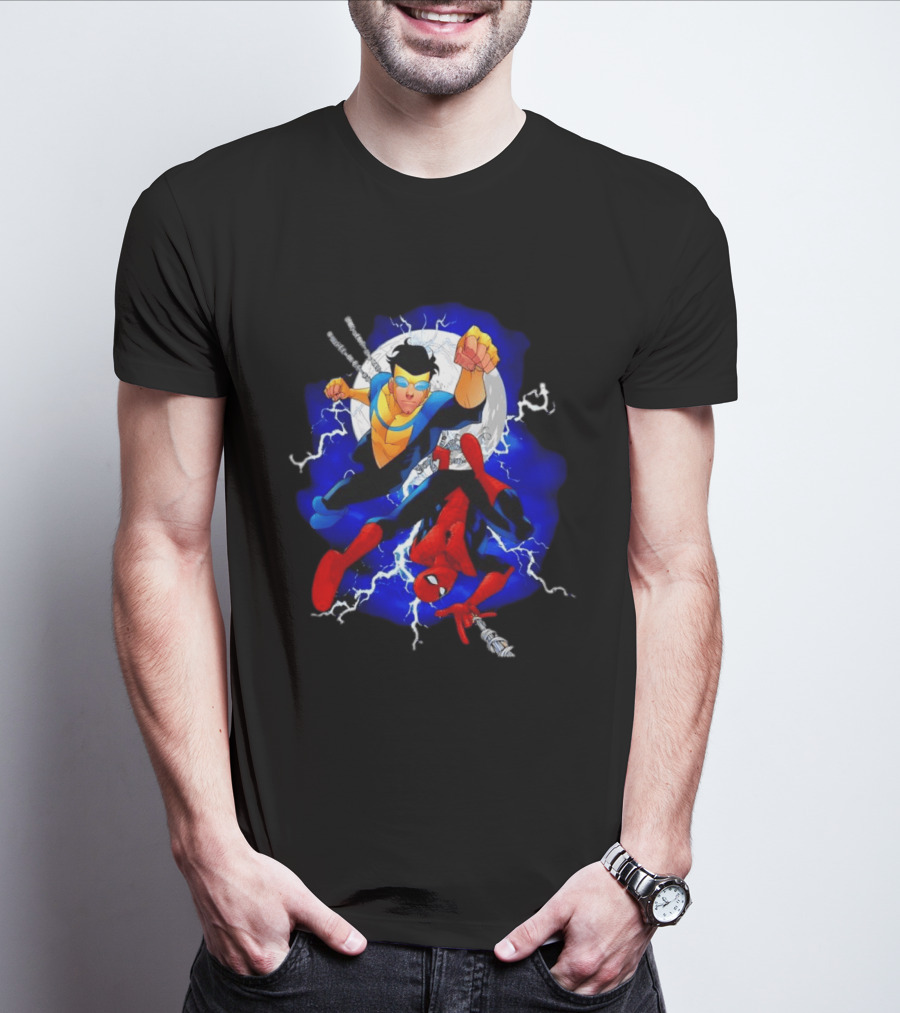 Invincible Spider Man Marvel Comics Crossover Action Hero Dynamic Duo T-Shirt