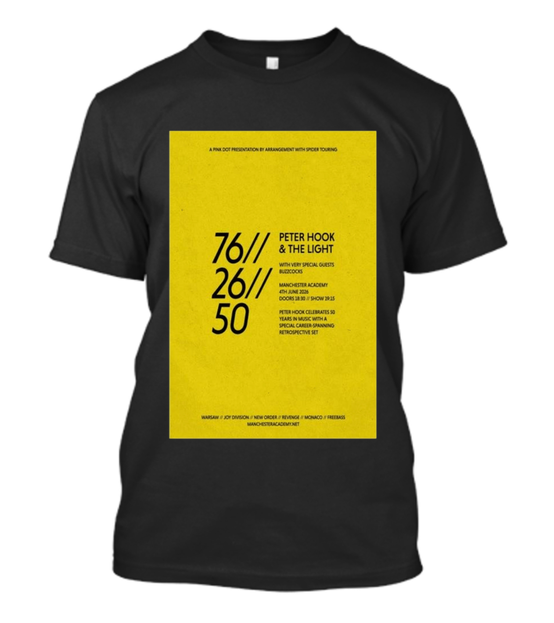 Peter Hook & The Light 76 26 50 Manchester Academy Buzzcocks Retrospective Set T-Shirt