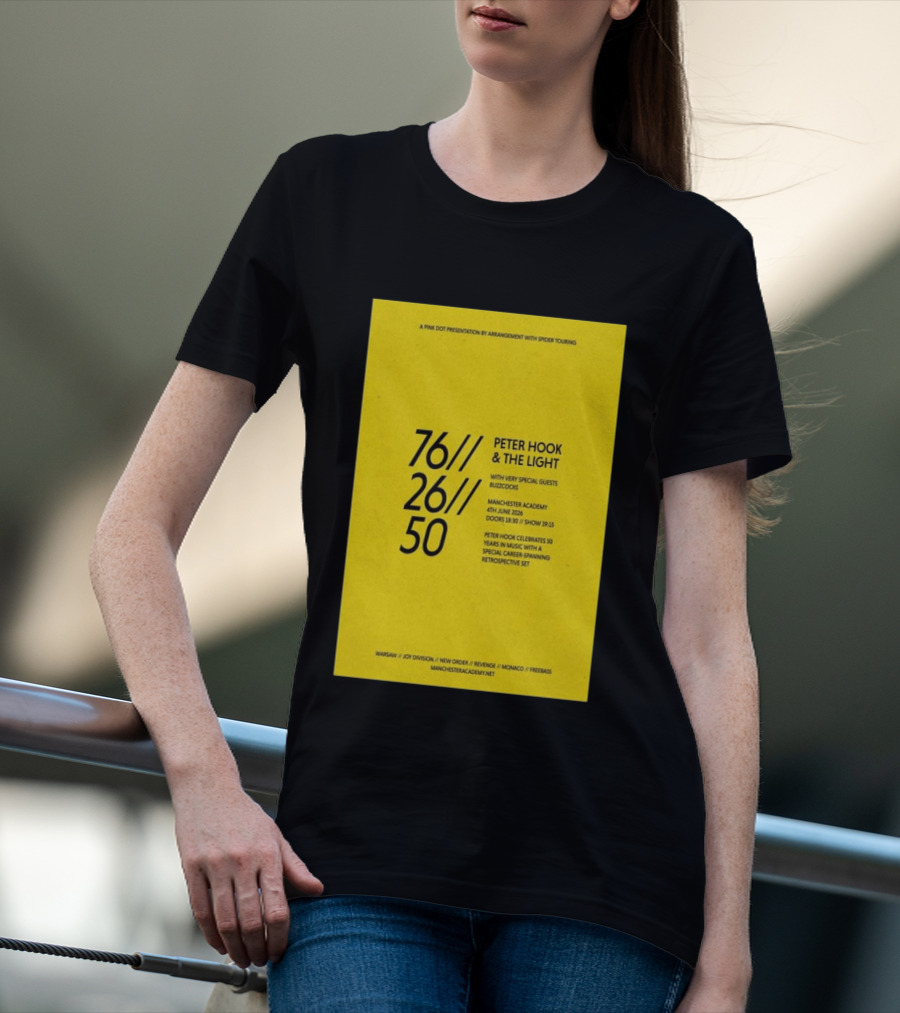 Peter Hook & The Light 76 26 50 Manchester Academy Buzzcocks Retrospective Set T-Shirt