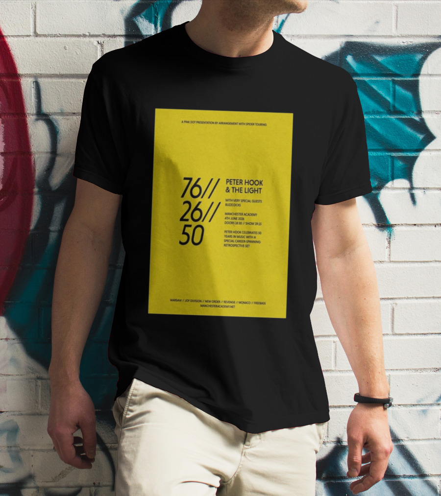 Peter Hook & The Light 76 26 50 Manchester Academy Buzzcocks Retrospective Set T-Shirt