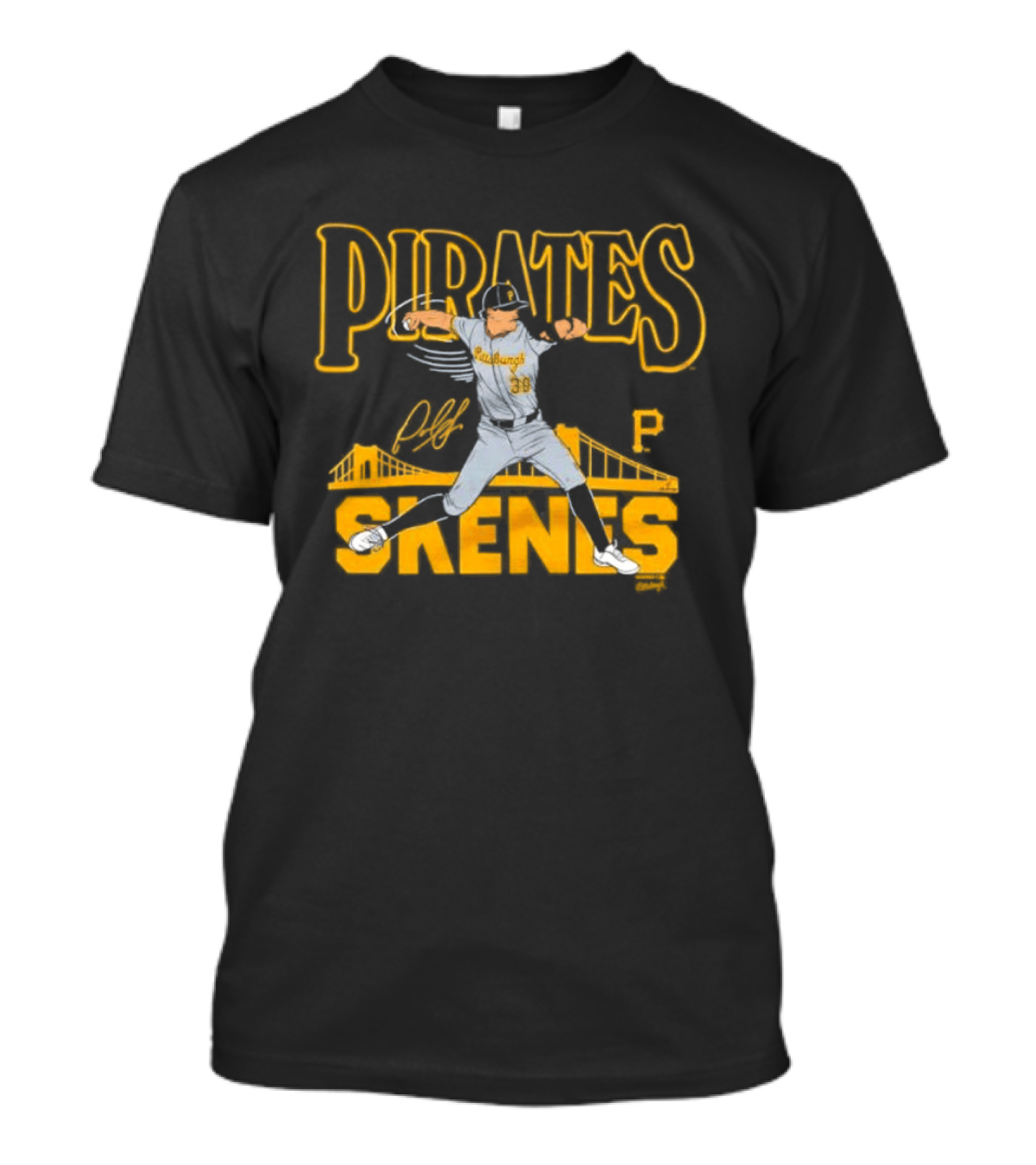 Pittsburgh Pirates Paul Skenes Signature Bridge T-Shirt