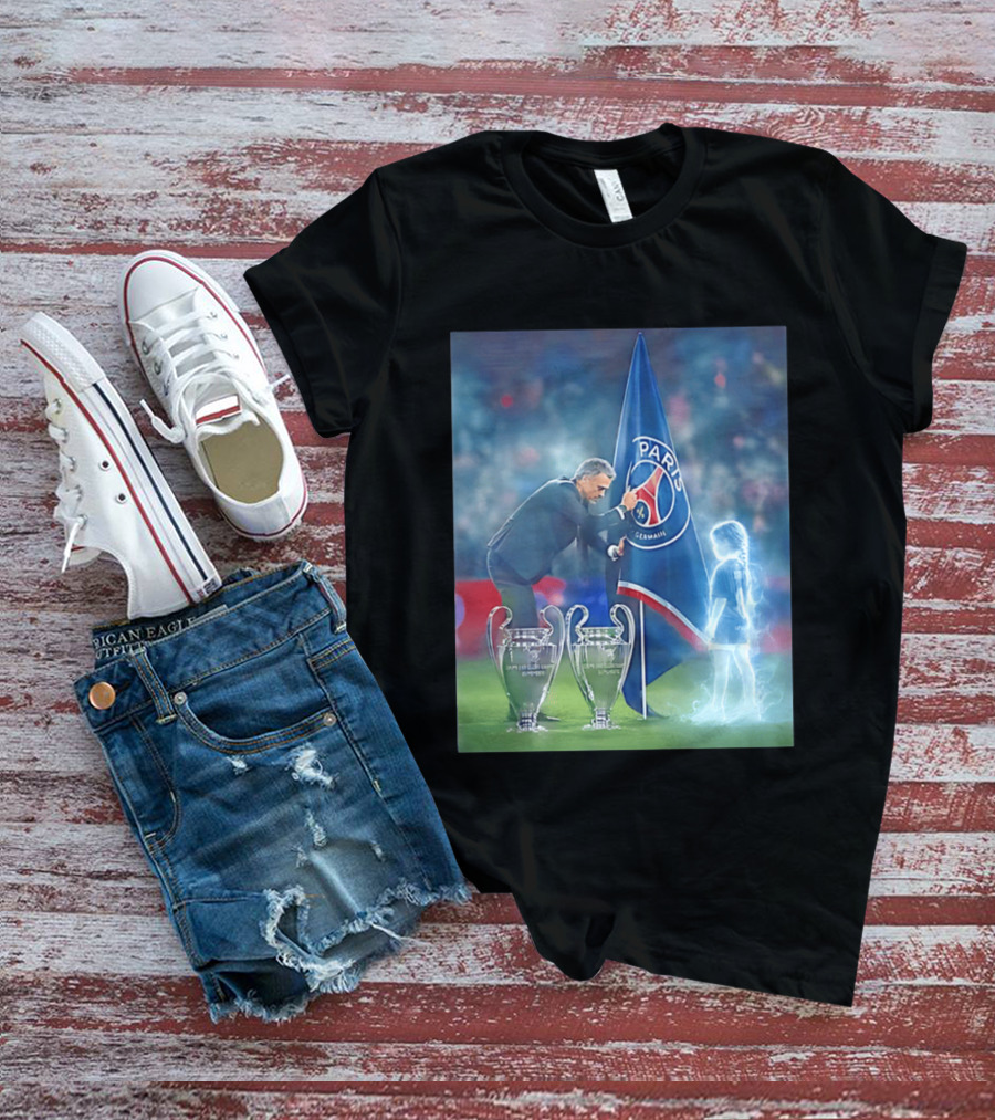Paris Saint Germain Luis Enrique UEFA Trophies Team Flag T-Shirt