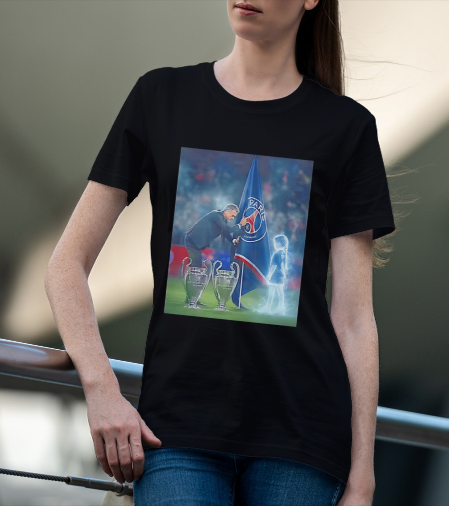 Paris Saint Germain Luis Enrique UEFA Trophies Team Flag T-Shirt