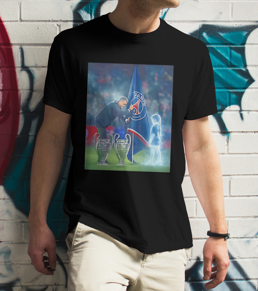 Paris Saint Germain Luis Enrique UEFA Trophies Team Flag T-Shirt
