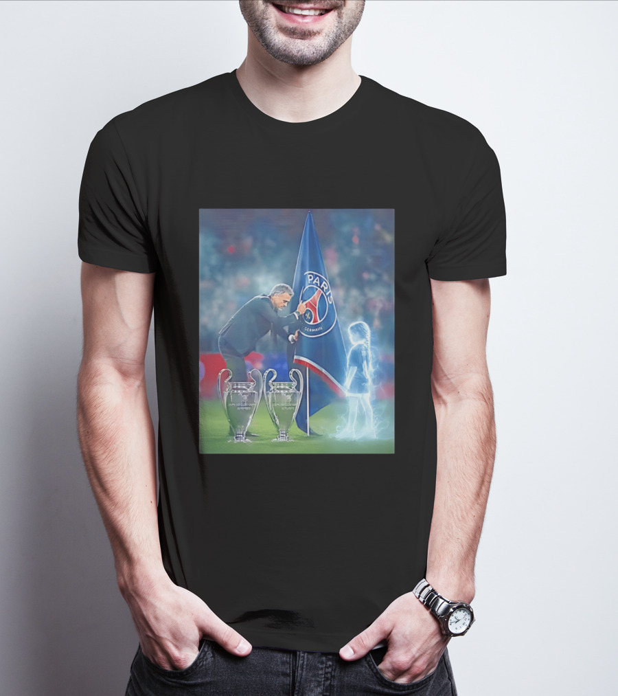 Paris Saint Germain Luis Enrique UEFA Trophies Team Flag T-Shirt