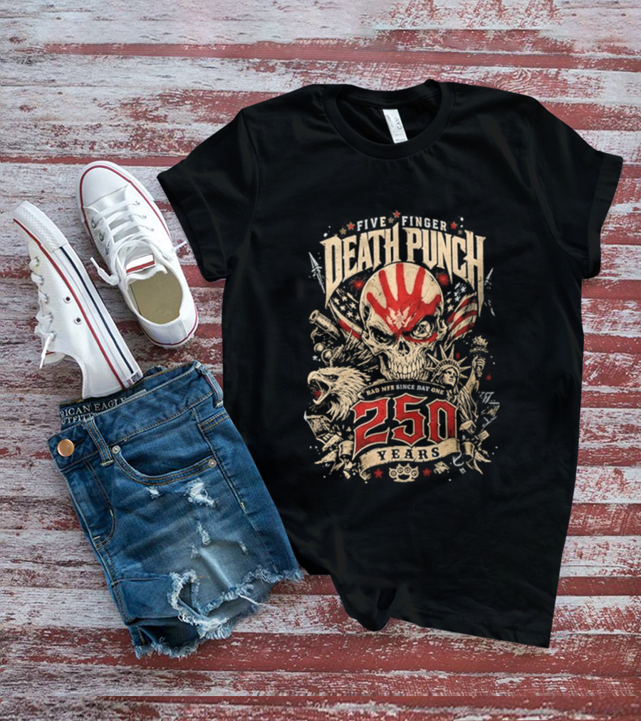 Five Finger Death Punch American Independence Day 250 Years Anniversary Skull Handprint T-Shirt