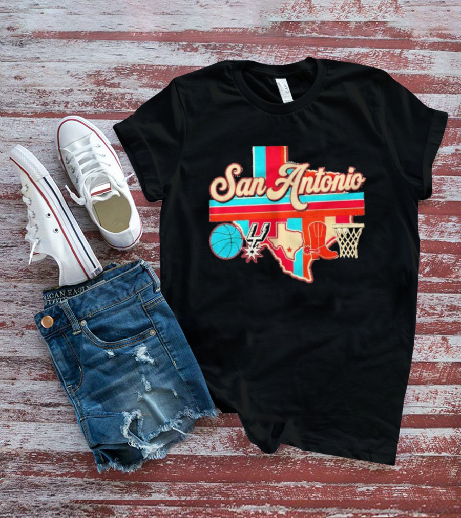 San Antonio Spurs Basketball Texas Map Iconography 2026 T-Shirt