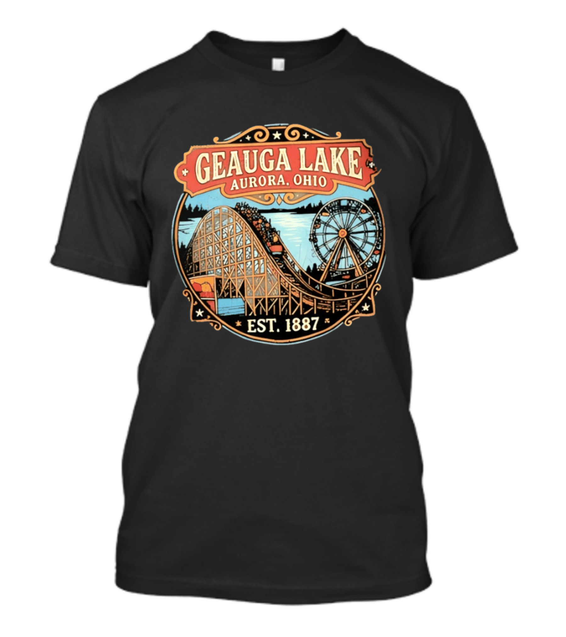 Geauga Lake Aurora Ohio Est 1887 Roller Ferris Wheel Amusement Park T-Shirt