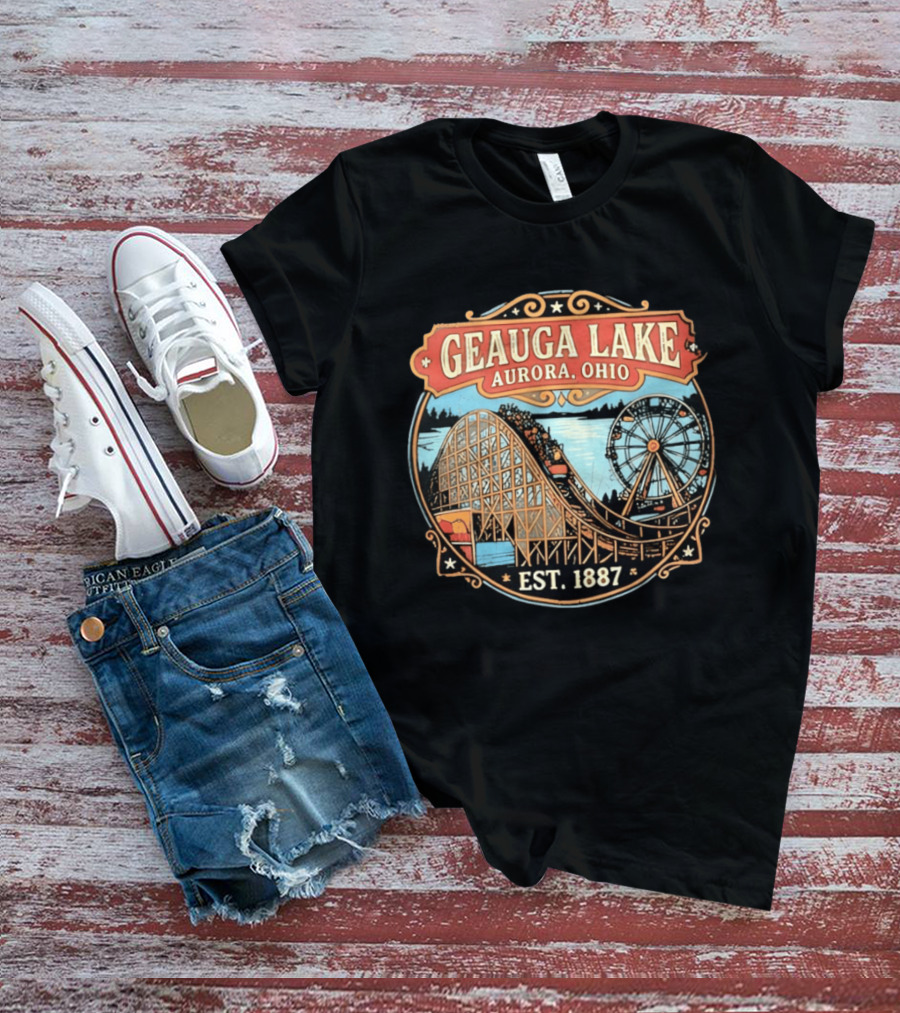 Geauga Lake Aurora Ohio Est 1887 Roller Ferris Wheel Amusement Park T-Shirt