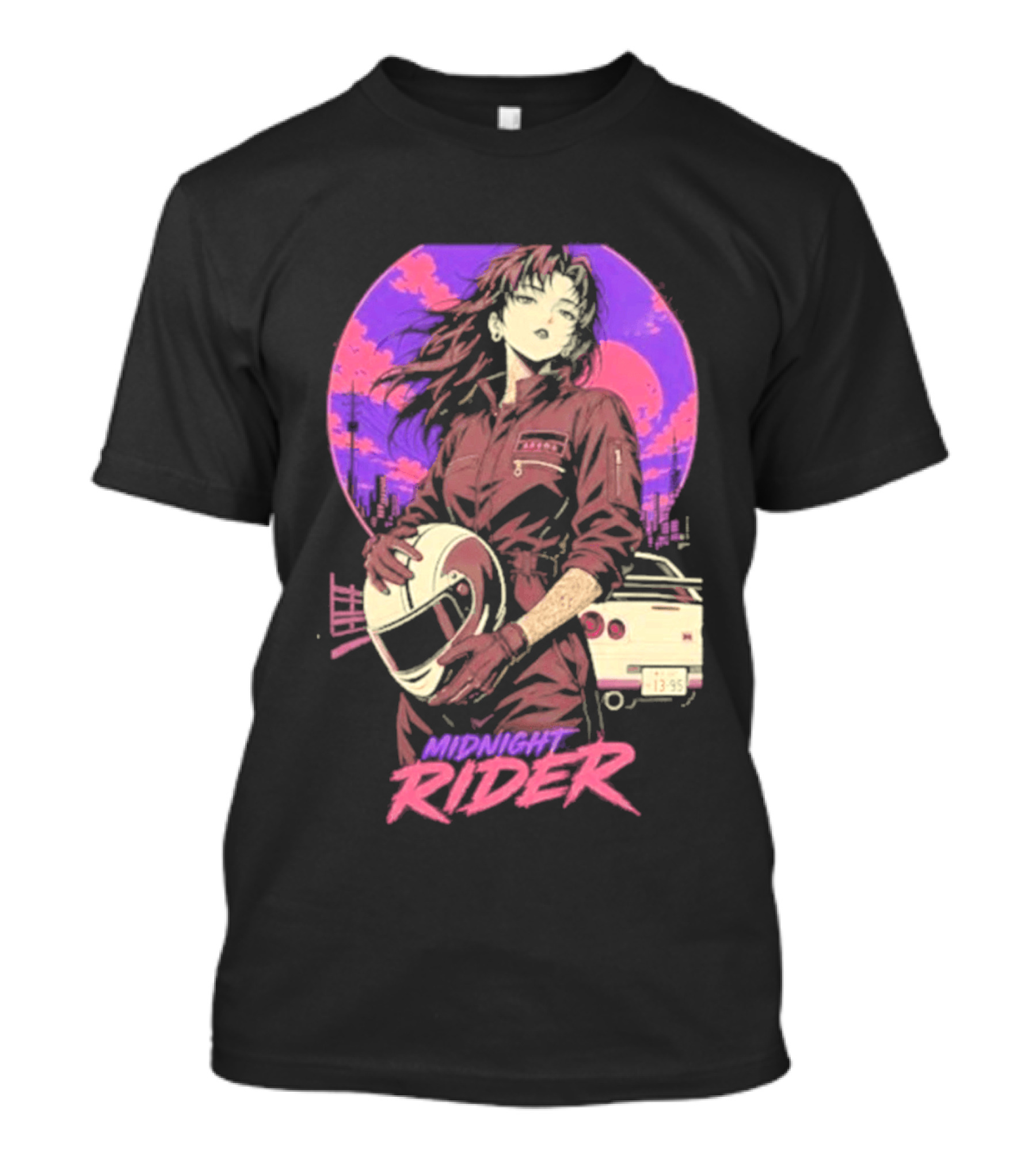 Midnight Rider Girl Racing Vintage 80s Style Retro Sunset Car Helmet T-Shirt