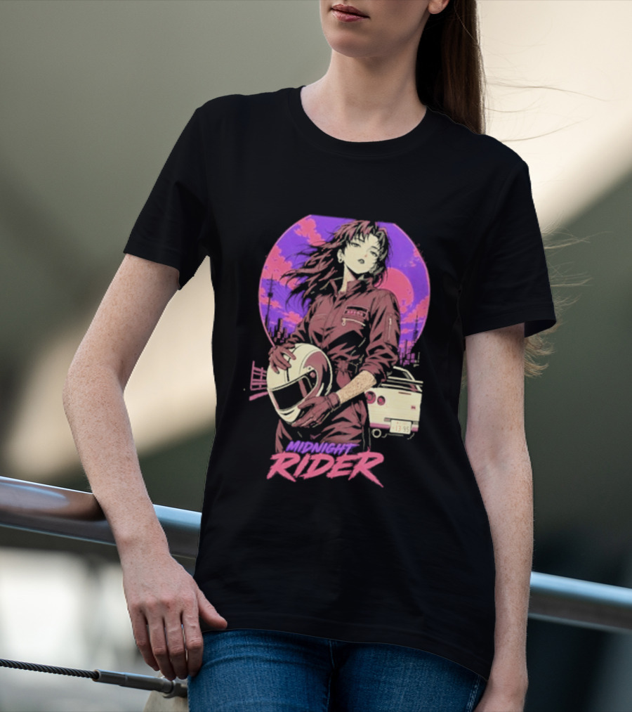 Midnight Rider Girl Racing Vintage 80s Style Retro Sunset Car Helmet T-Shirt