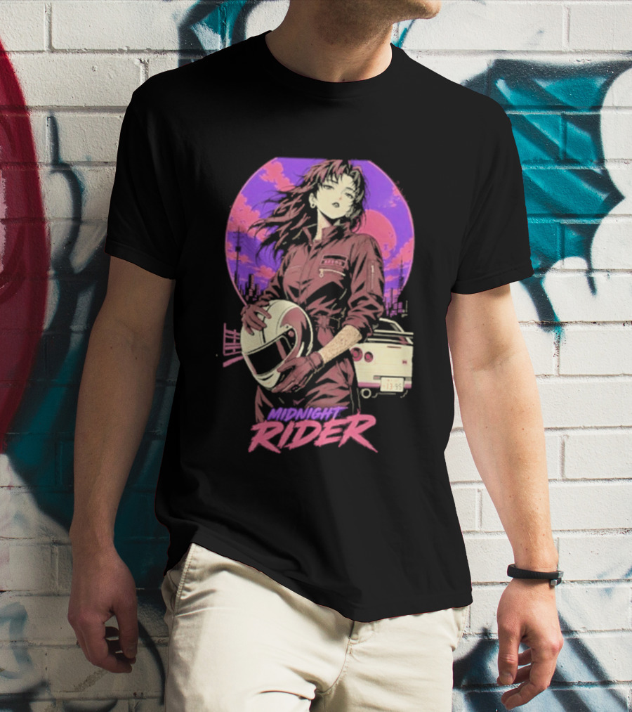 Midnight Rider Girl Racing Vintage 80s Style Retro Sunset Car Helmet T-Shirt