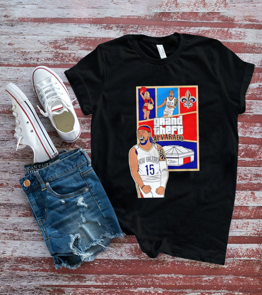 Grand Theft Alvarado New Orleans NOLA 15 Fleur De Lis Basketball T-Shirt