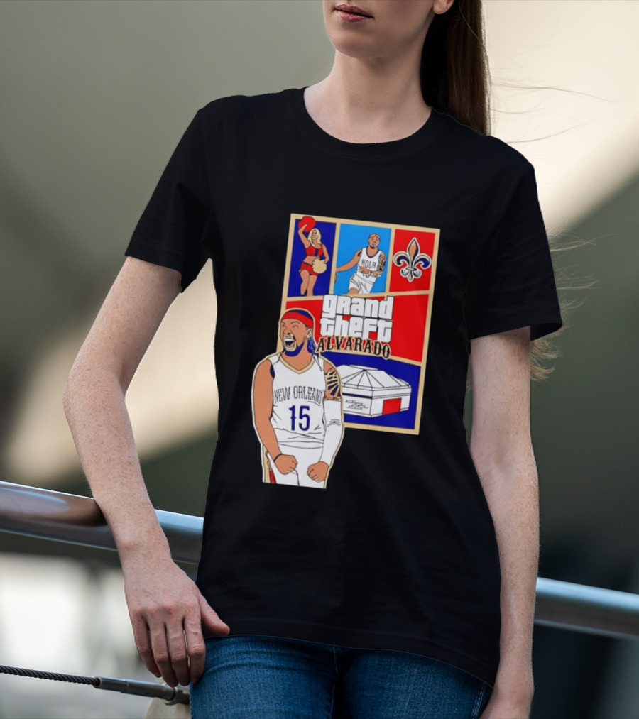 Grand Theft Alvarado New Orleans NOLA 15 Fleur De Lis Basketball T-Shirt