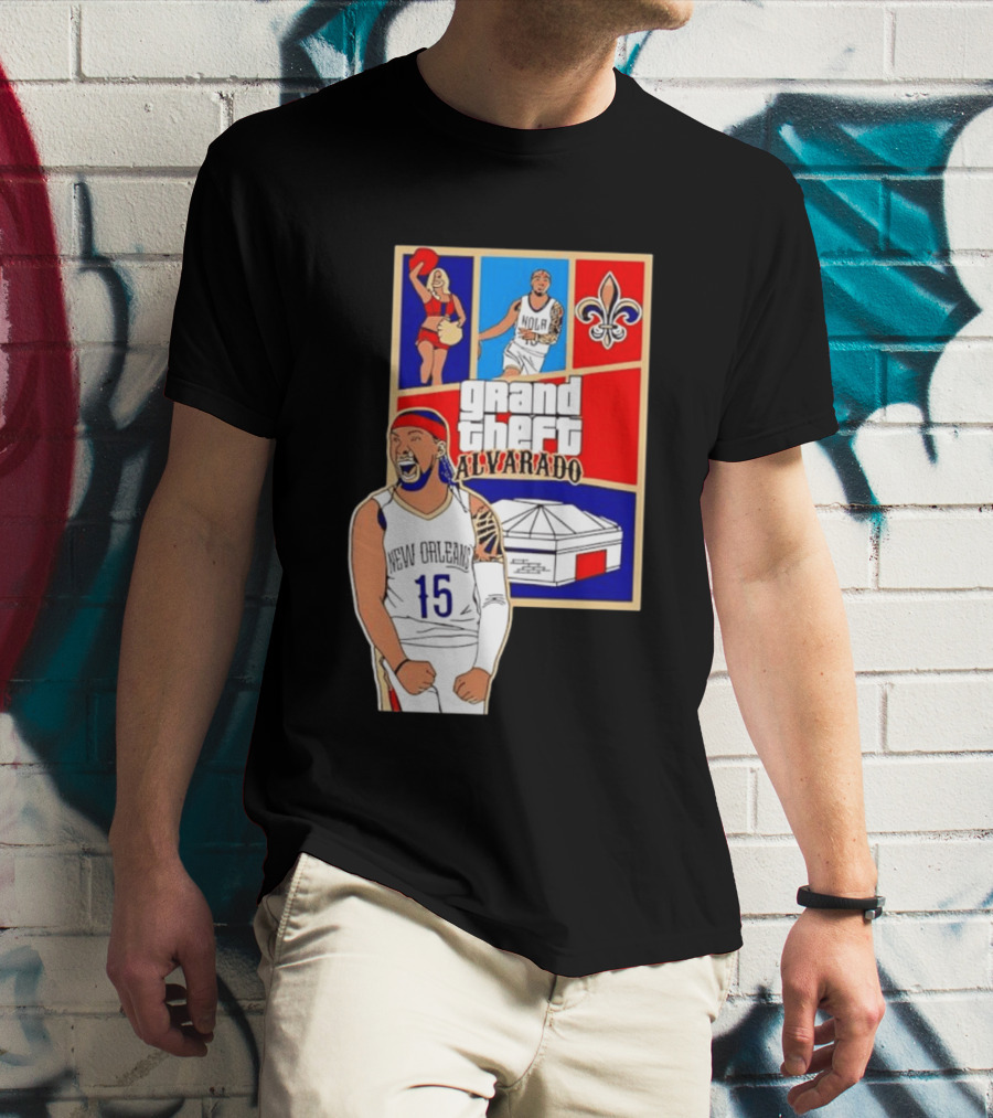 Grand Theft Alvarado New Orleans NOLA 15 Fleur De Lis Basketball T-Shirt