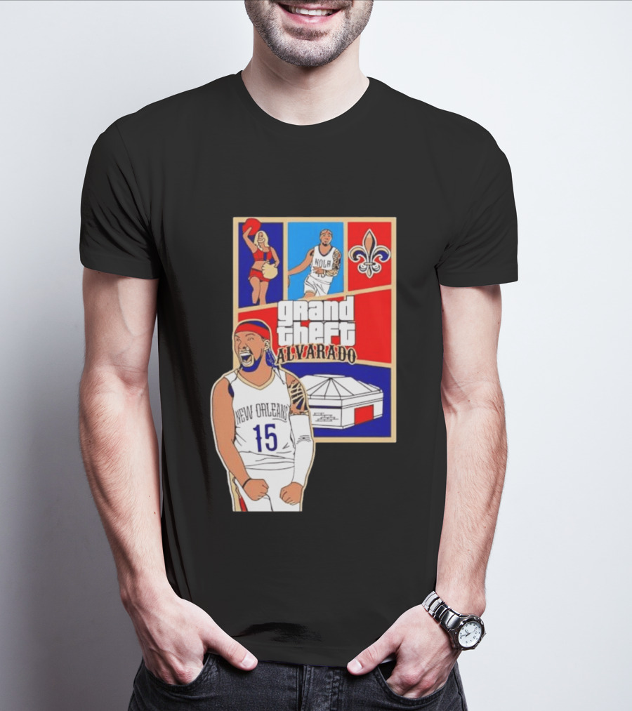 Grand Theft Alvarado New Orleans NOLA 15 Fleur De Lis Basketball T-Shirt