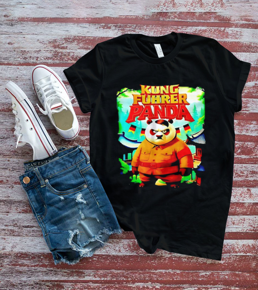 Kung Fuhrer Panda Military Styled Bear With Flags T-Shirt
