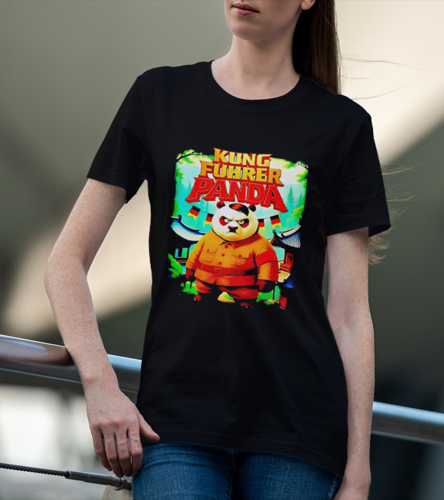 Kung Fuhrer Panda Military Styled Bear With Flags T-Shirt