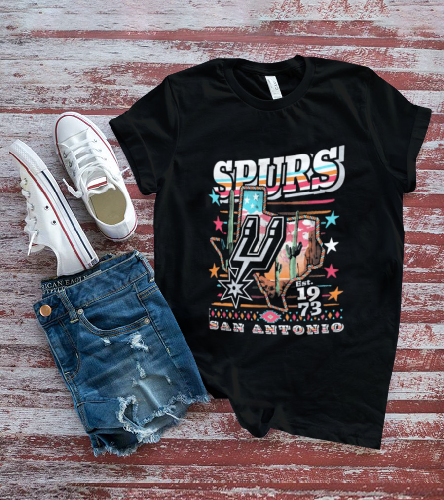 Spurs San Antonio 1973 Desert Cactus Stars Retro Western T-Shirt