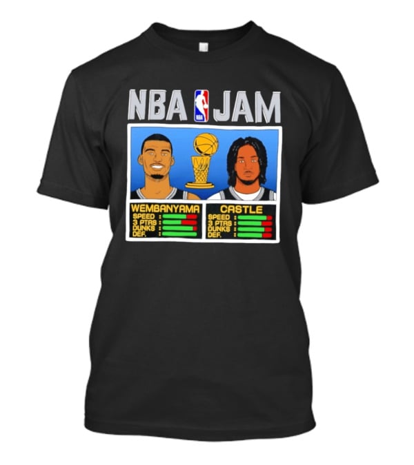 San Antonio Spurs Victor Wembanyama Stephon Castle NBA Jam Style Stats T-Shirt
