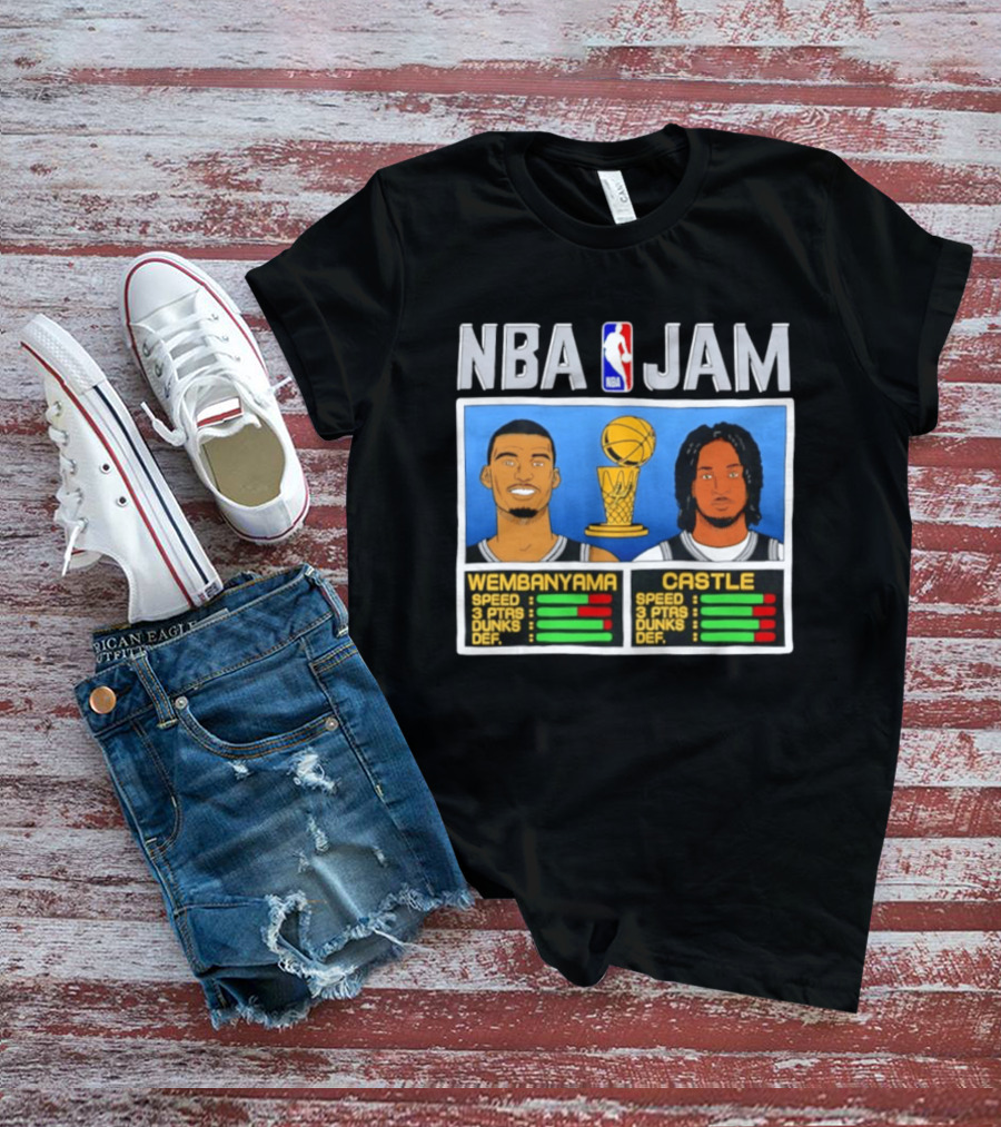 San Antonio Spurs Victor Wembanyama Stephon Castle NBA Jam Style Stats T-Shirt