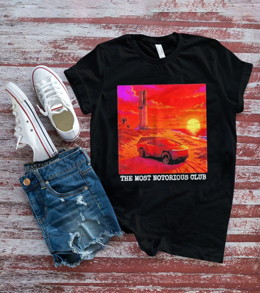 Tesla Cybertruck Sunset Beach Tower The Most Notorious Club T-Shirt