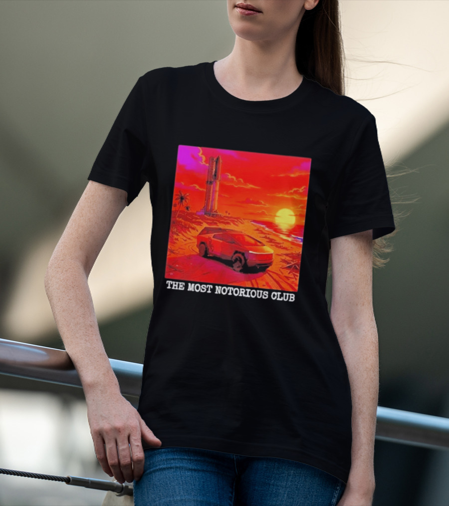 Tesla Cybertruck Sunset Beach Tower The Most Notorious Club T-Shirt