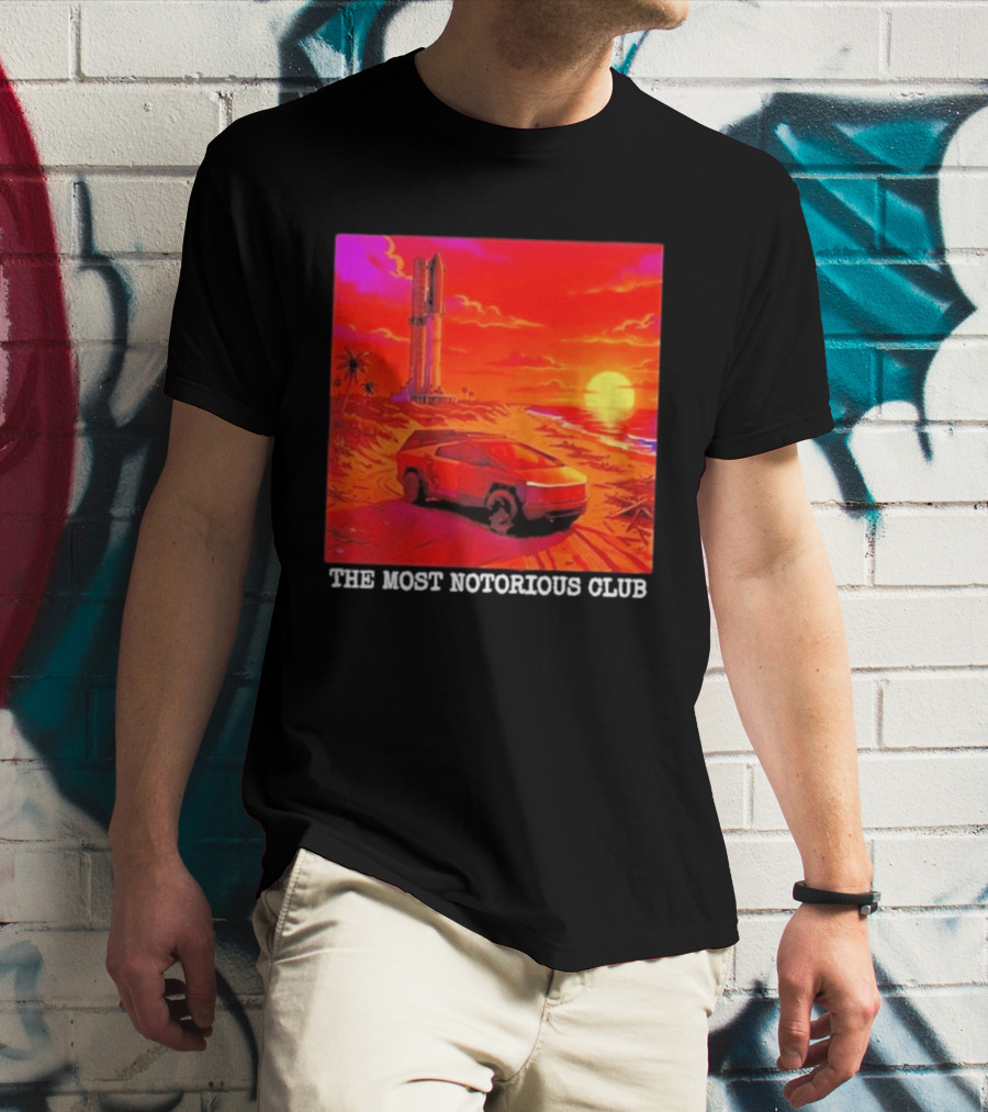 Tesla Cybertruck Sunset Beach Tower The Most Notorious Club T-Shirt