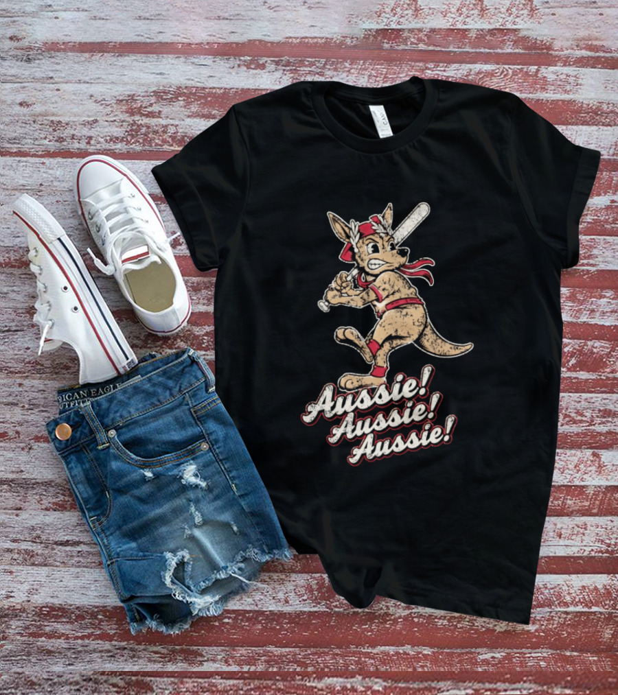Aussie Aussie Aussie Kangaroo Baseball Player Iconic Sports Pose T-Shirt