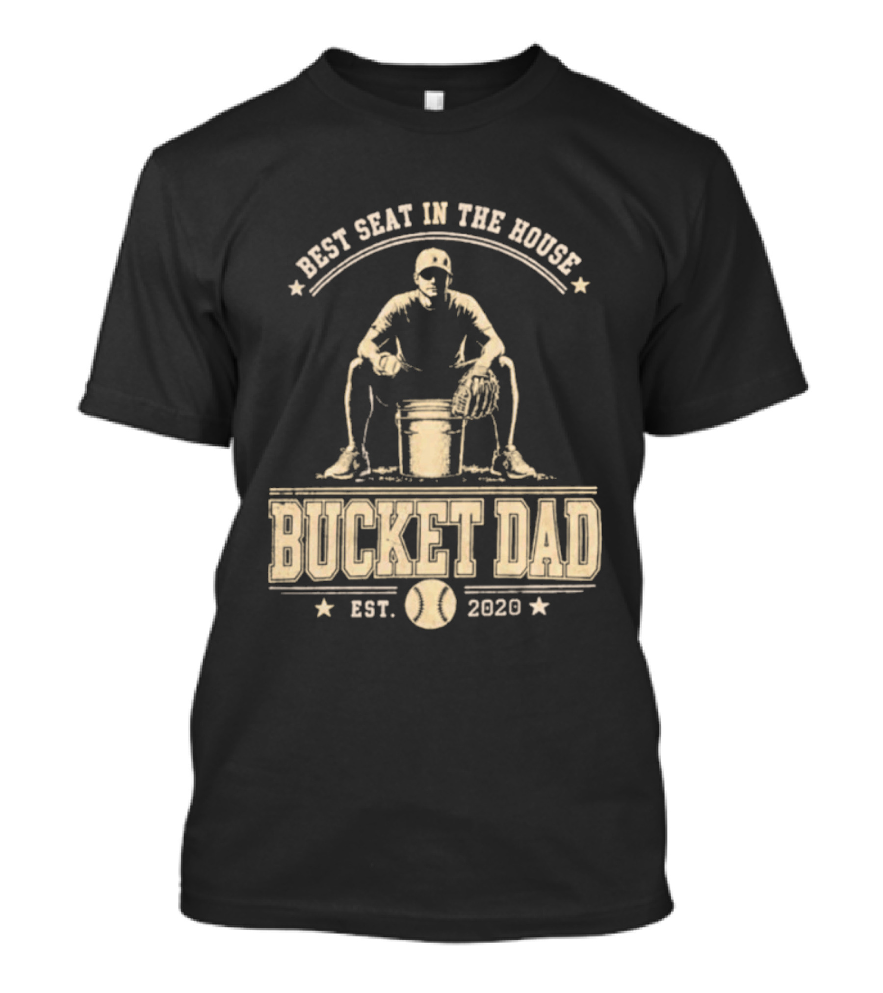 Best Seat In The House Bucket Dad Est 2020 Baseball Coaching T-Shirt