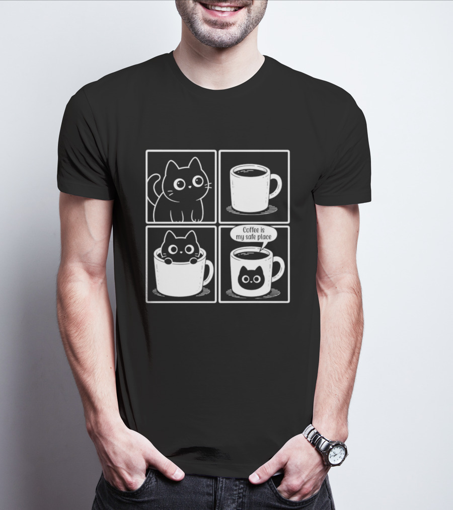 Coffee Is My Safe Place Cat Inside T-Shirt