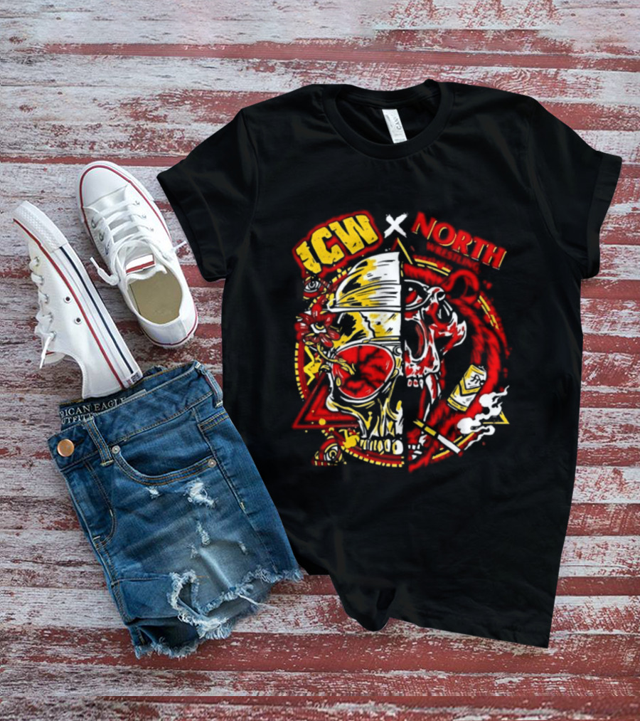 ICW X NORTH Wrestling Skull Collaboration T-Shirt