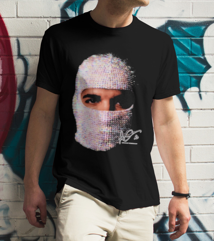 Drake Iceman Mask Jewel Encrusted Balaclava T-Shirt