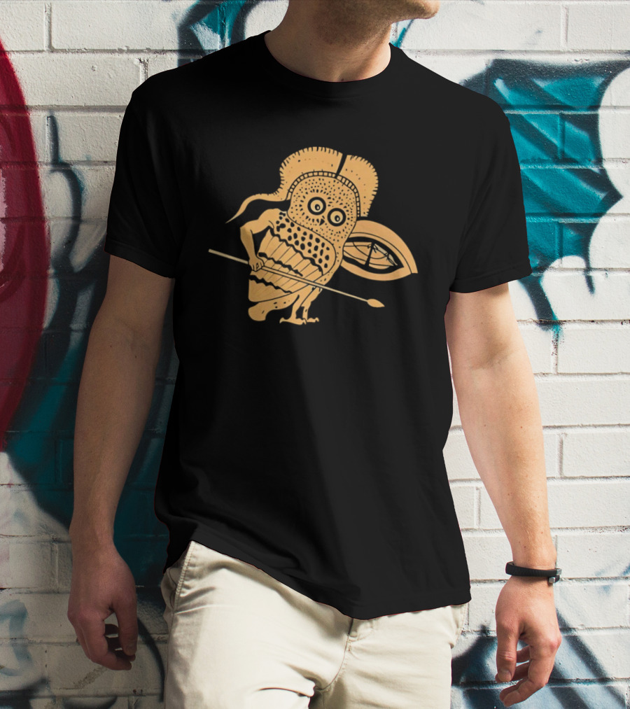 Little Owl Hoplite Warrior With Spear And Shield T-Shirt