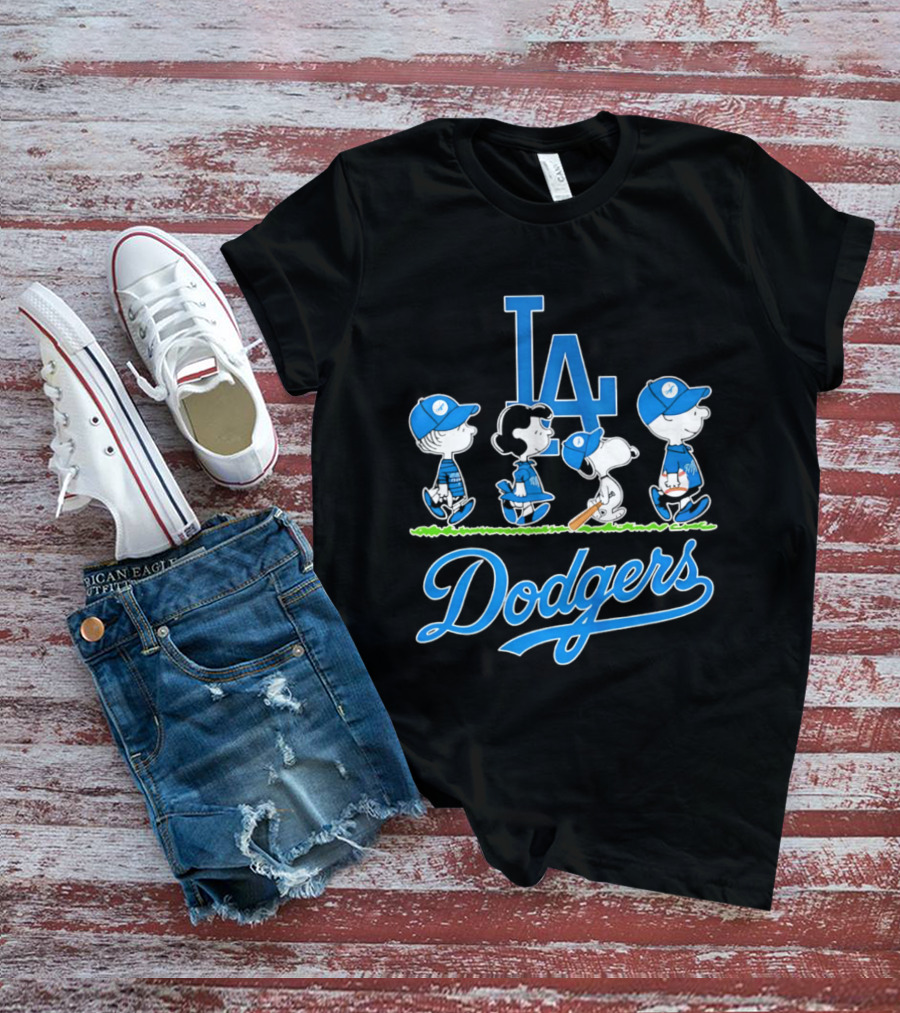Peanuts Characters Los Angeles Dodgers Abbey Road T-Shirt