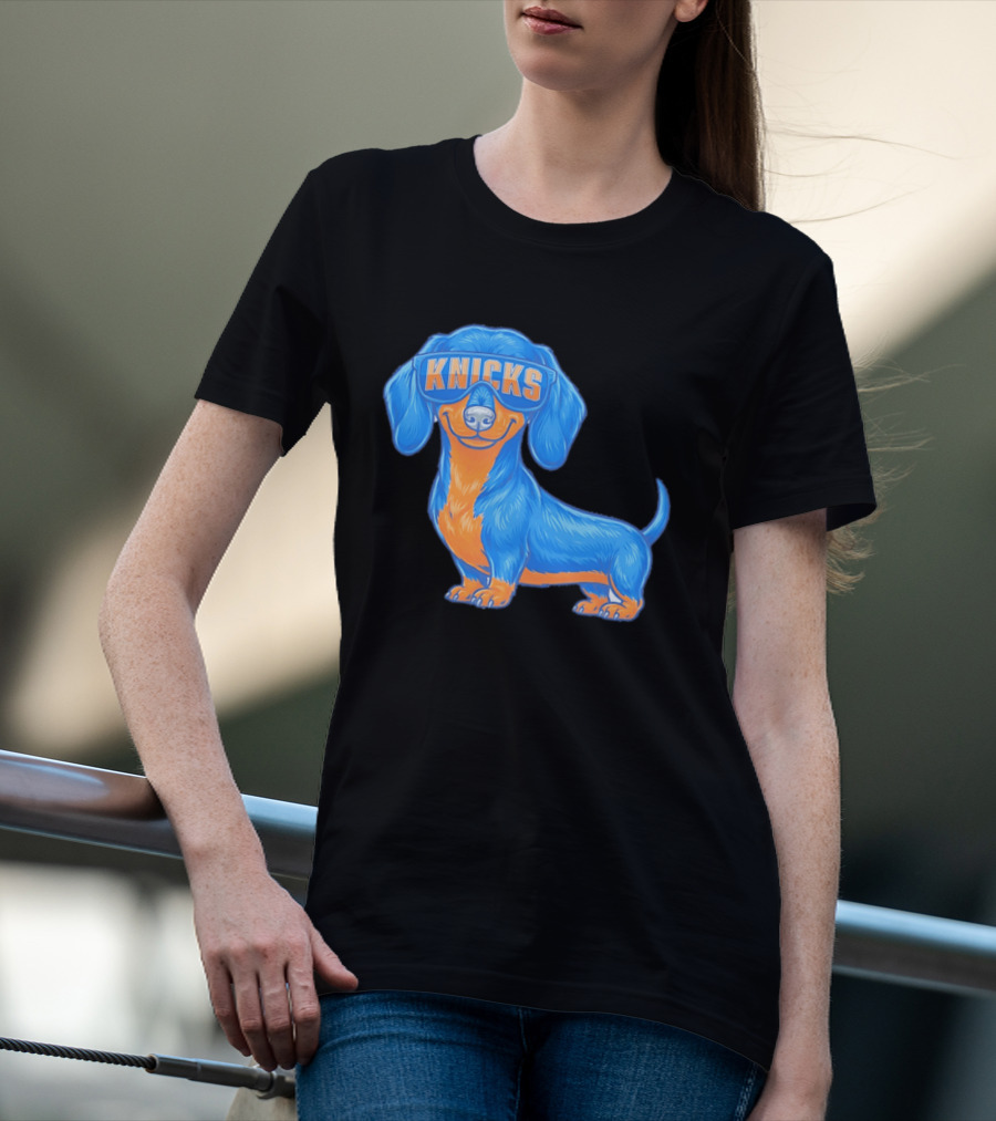 Knicks Dachshund Dog Cartoon Glasses T-Shirt