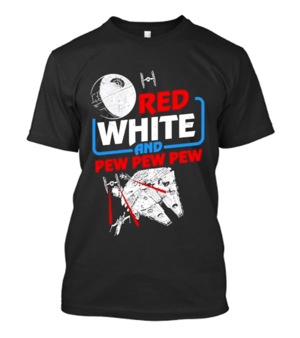 Star Wars Millennium Falcon Red White And Pew Pew Pew Death Star Tie Fighter T-Shirt