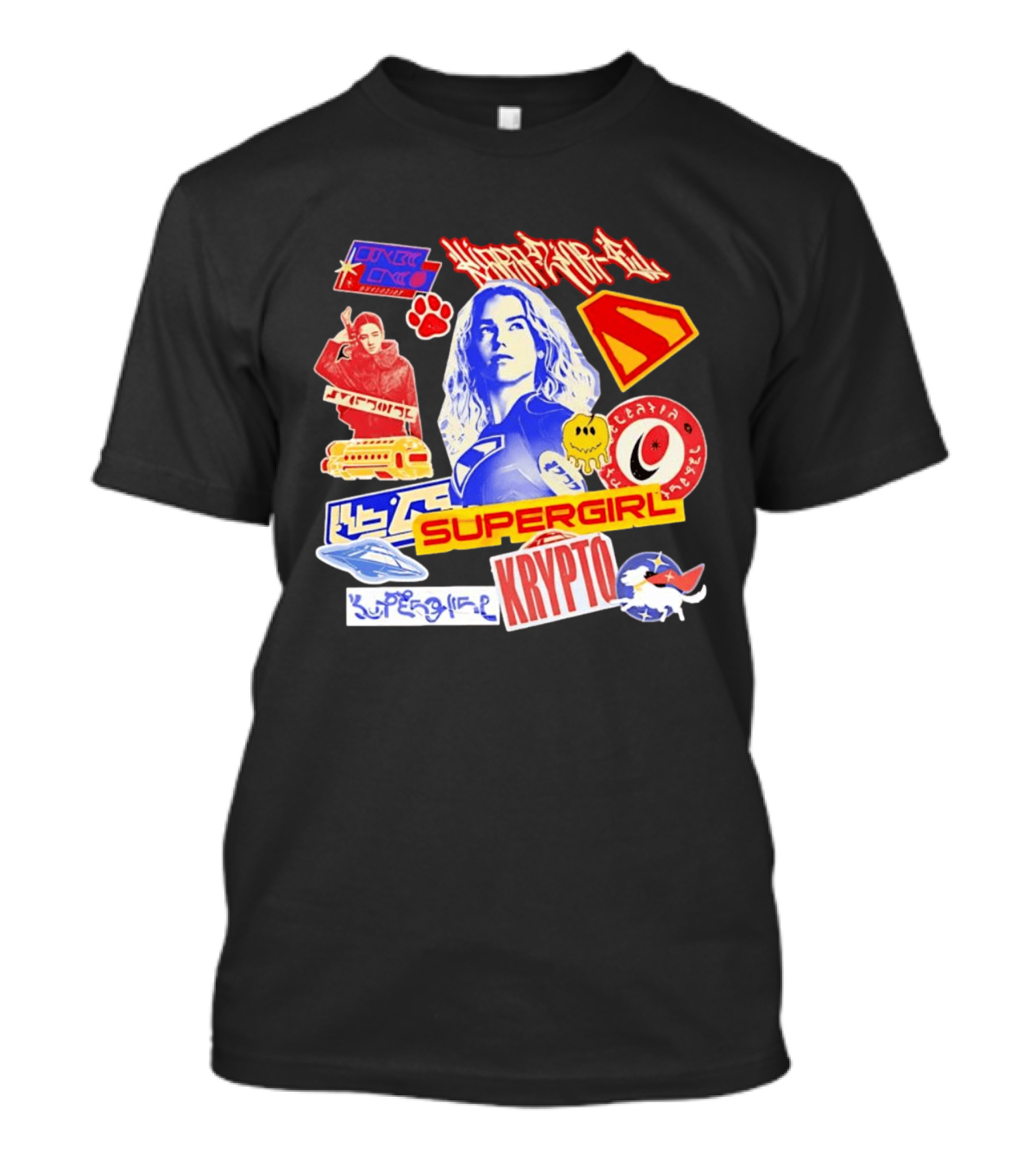 Supergirl Sasha Calle Krypto The Superdog DC Comics Sticker Collage Superhero T-Shirt