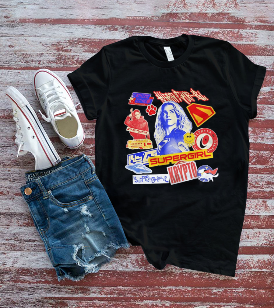 Supergirl Sasha Calle Krypto The Superdog DC Comics Sticker Collage Superhero T-Shirt