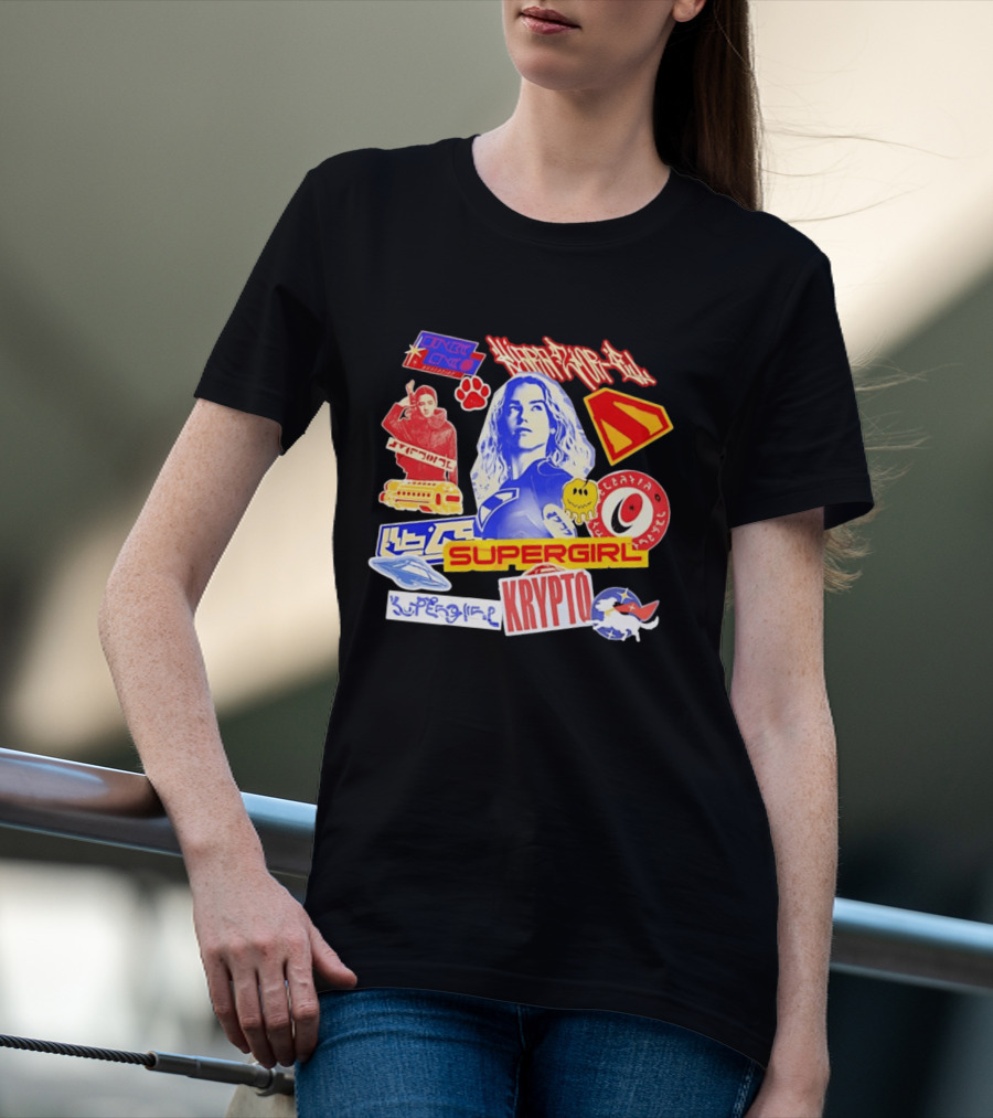 Supergirl Sasha Calle Krypto The Superdog DC Comics Sticker Collage Superhero T-Shirt