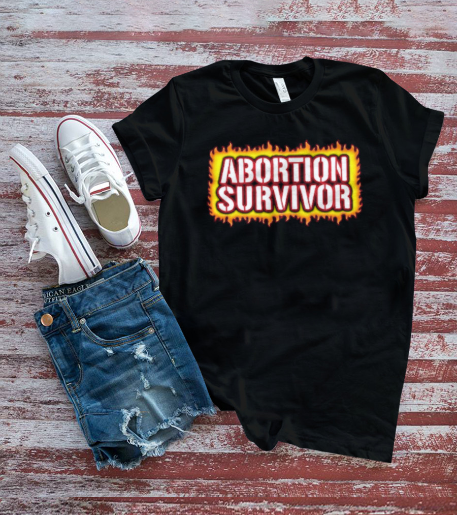Abortion Survivor Flaming Text Bold Impactful T-Shirt