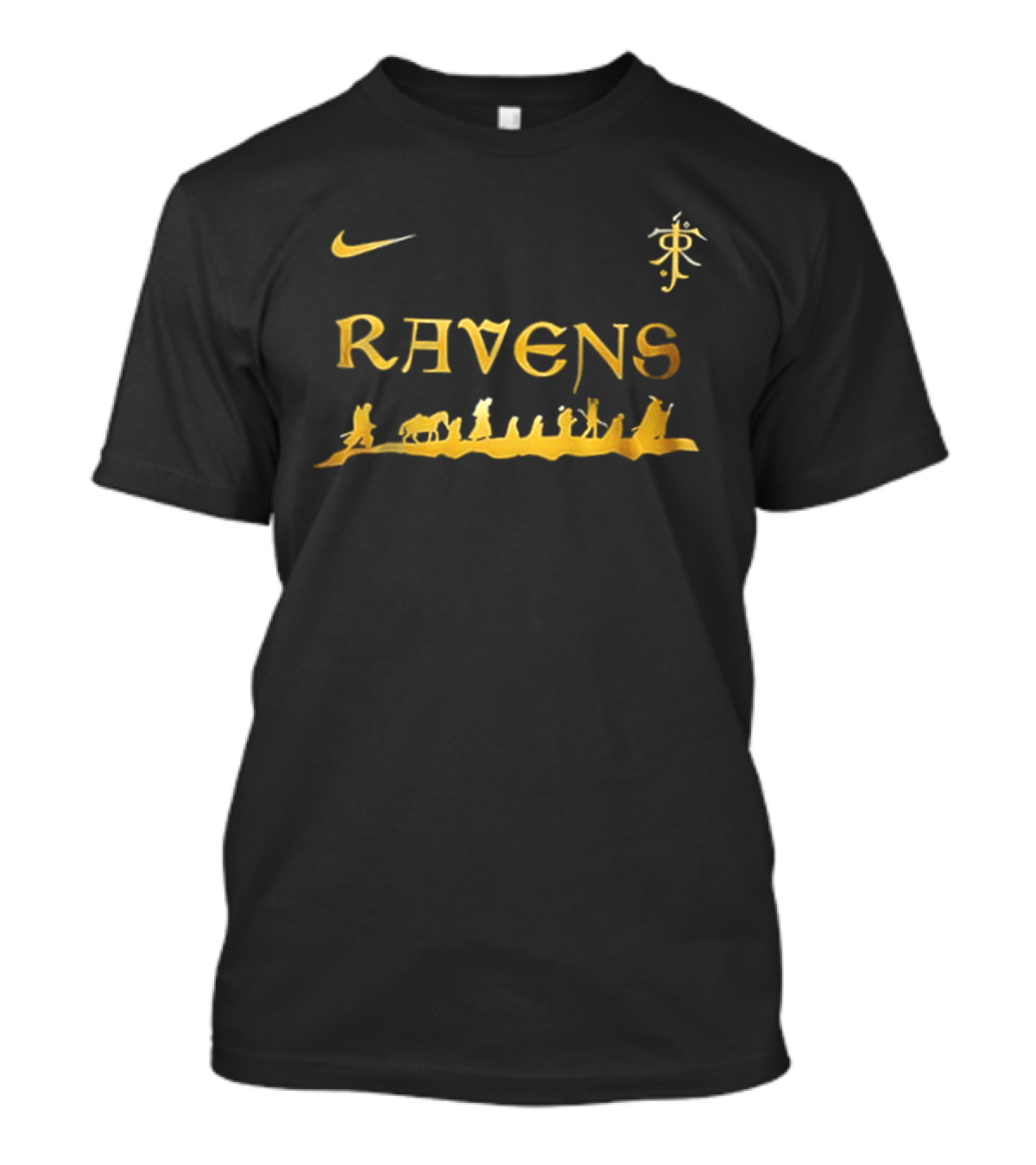 Baltimore Ravens Nike Lord Of The Rings Crossover Gold Text Collection T-Shirt
