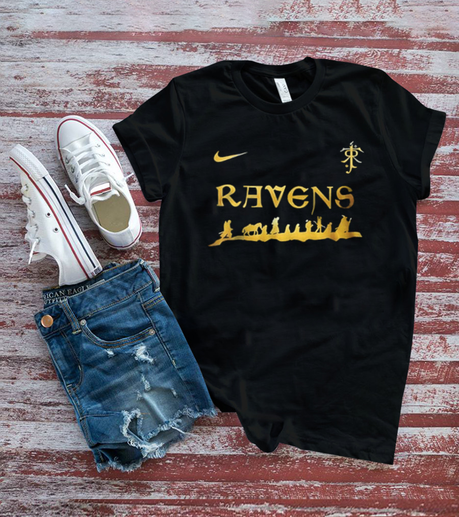 Baltimore Ravens Nike Lord Of The Rings Crossover Gold Text Collection T-Shirt