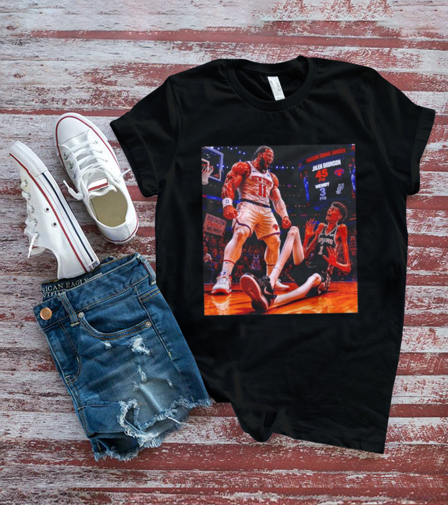 NBA Showdown Jalen Brunson 45 Points Victor Wembanyama 3 Points New York Spurs Matchup Madison Square Garden T-Shirt