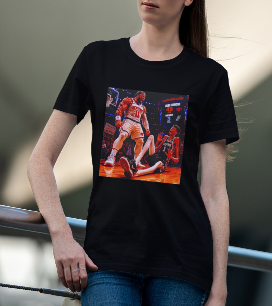 NBA Showdown Jalen Brunson 45 Points Victor Wembanyama 3 Points New York Spurs Matchup Madison Square Garden T-Shirt