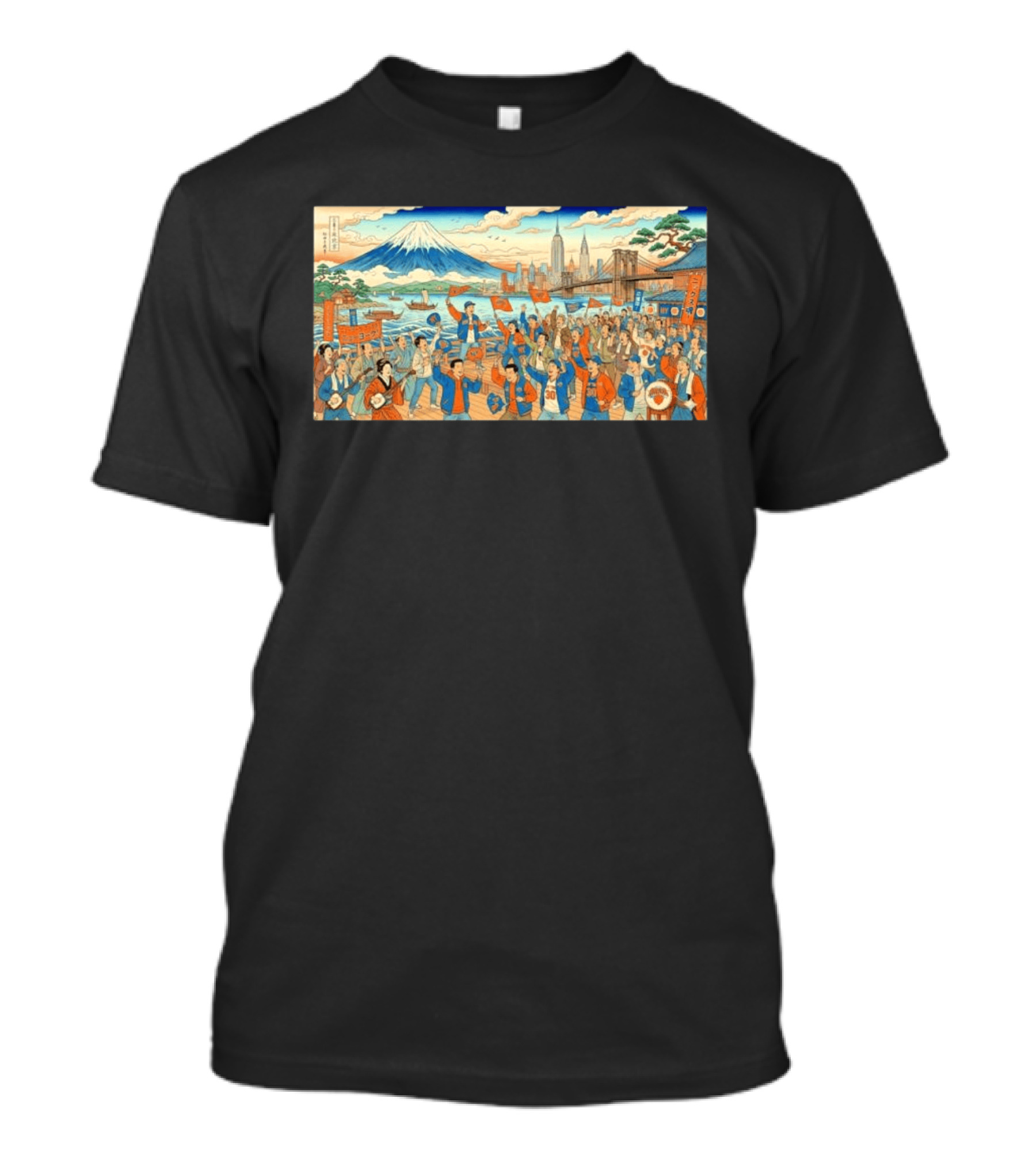 New York Knicks Fans Ukiyo E Mount Fuji New York City Skyline 1946 T-Shirt